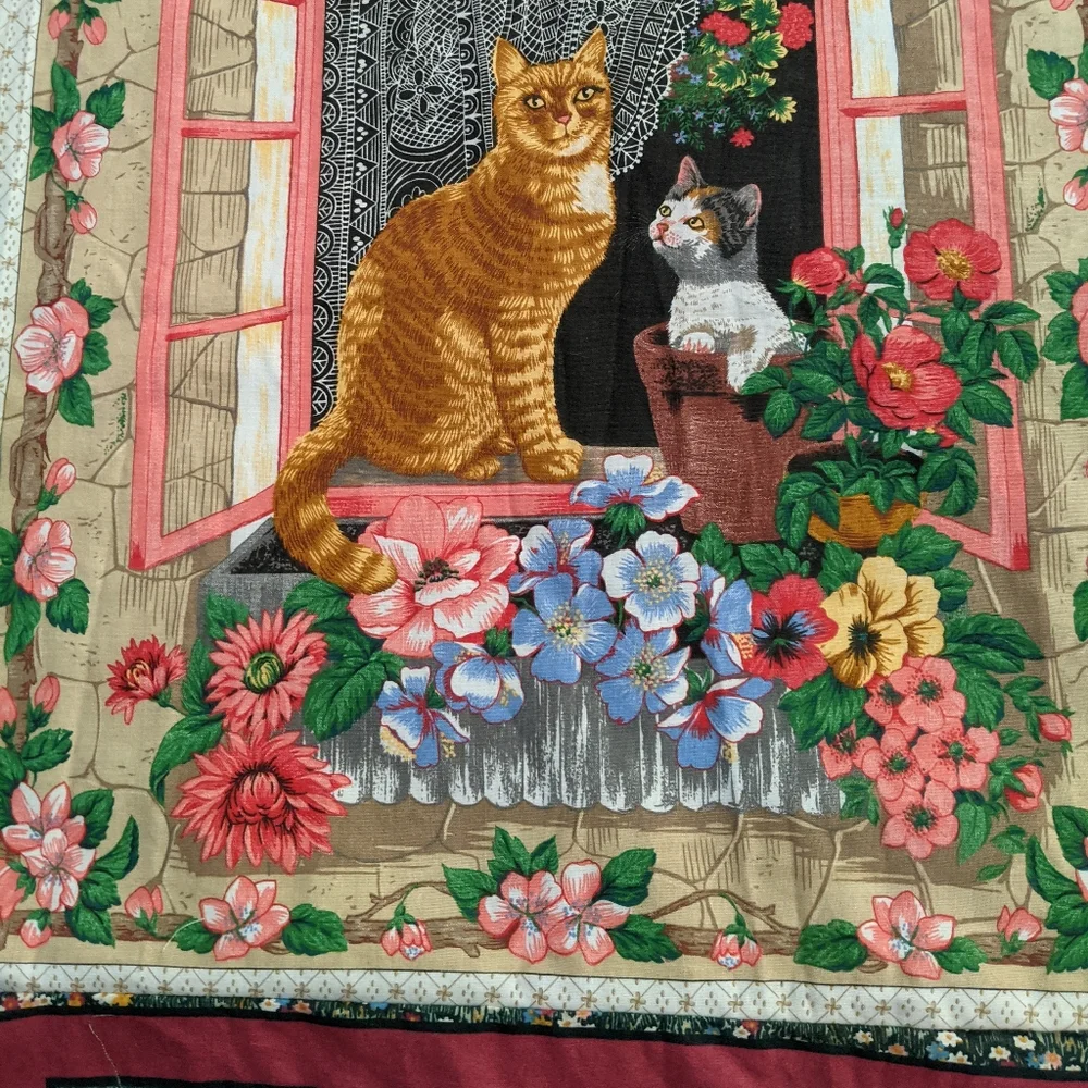 Vintage Cat Panels Quilt top, pieced, ready for quilting, lap size 43